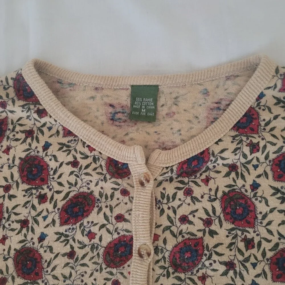 Vintage Blue Red Flowers Cardigan Sweater Outback Red The Limited Size M 1980's - Picture 11 of 15